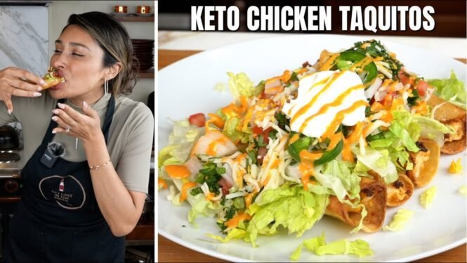 THESE 5 INGREDIENT 3 CARB KETO TAQUITOS ARE AMAZING! Chicken Rolled Tacos Recipe