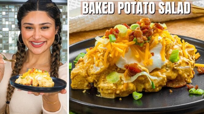 Keto Low Carb Loaded Baked Potato Salad Recipe: The BEST LOADED SALAD EVER!